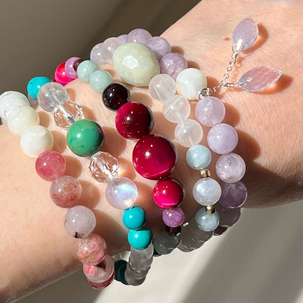 Customizable Natural Crystal Stretch Bracelet with Charm Included